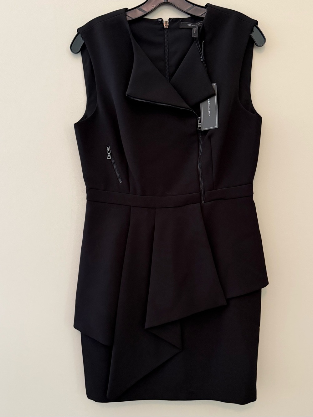 NWT BCBG Max Azria Black Sleeveless Asymmetrical Peplum Dress